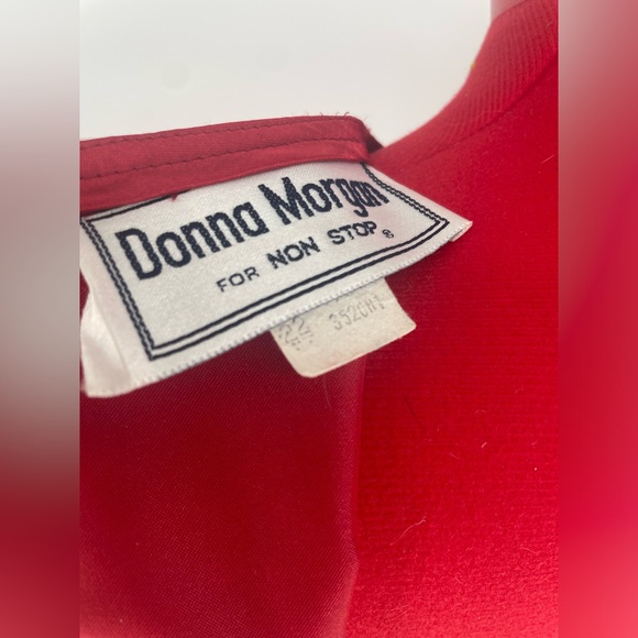 Rare 1980s Ruby Red Donna Morgan Satin Puff Sleeve Cocktail Dress - Picture 15 of 16